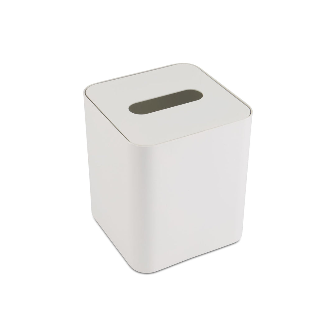 DESIGNSTUFF Square Tissue Box w/ Metal lid, White/White