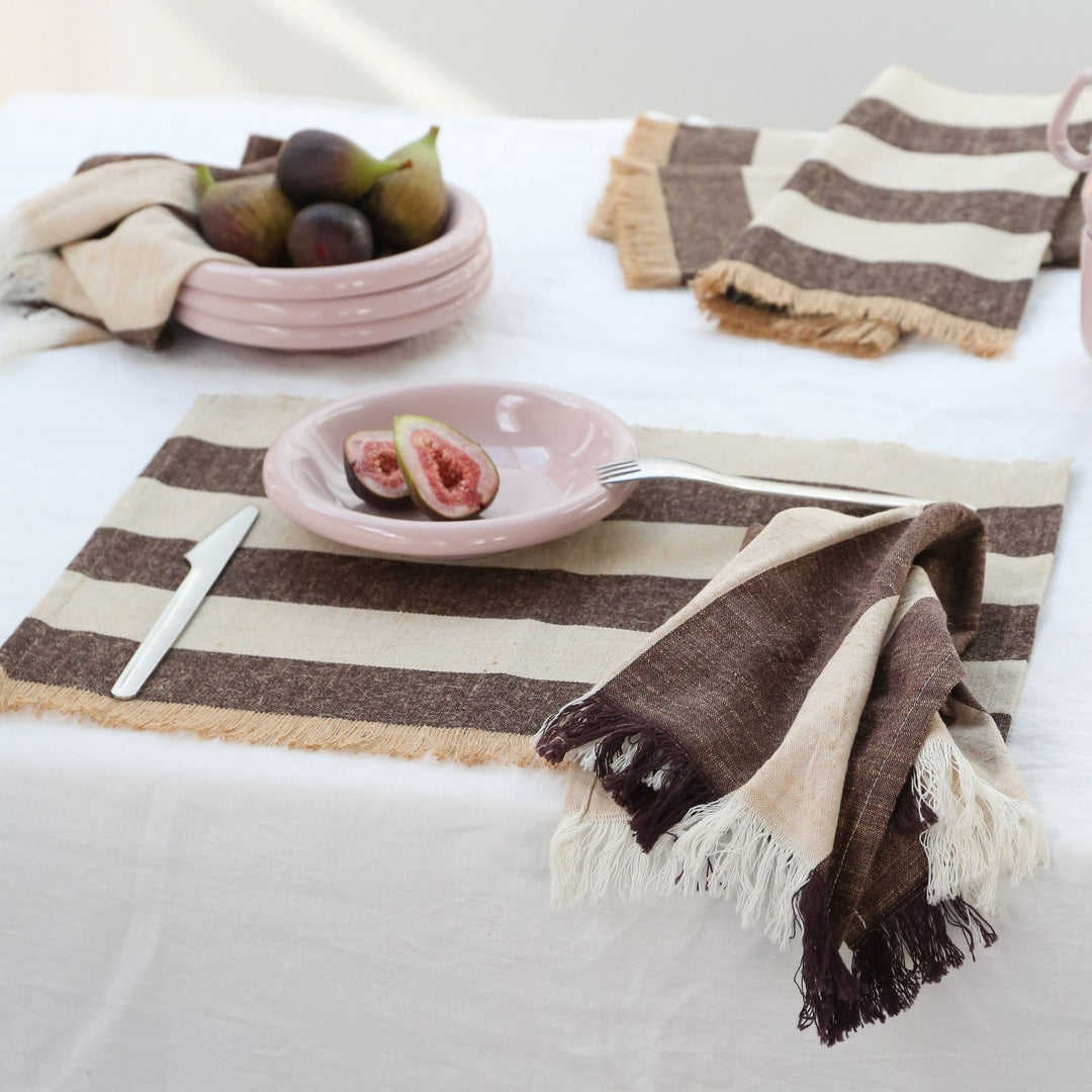 DESIGNSTUFF Stripe Jute Placemat, Set of 2,  Coffee Bean/Light Grey