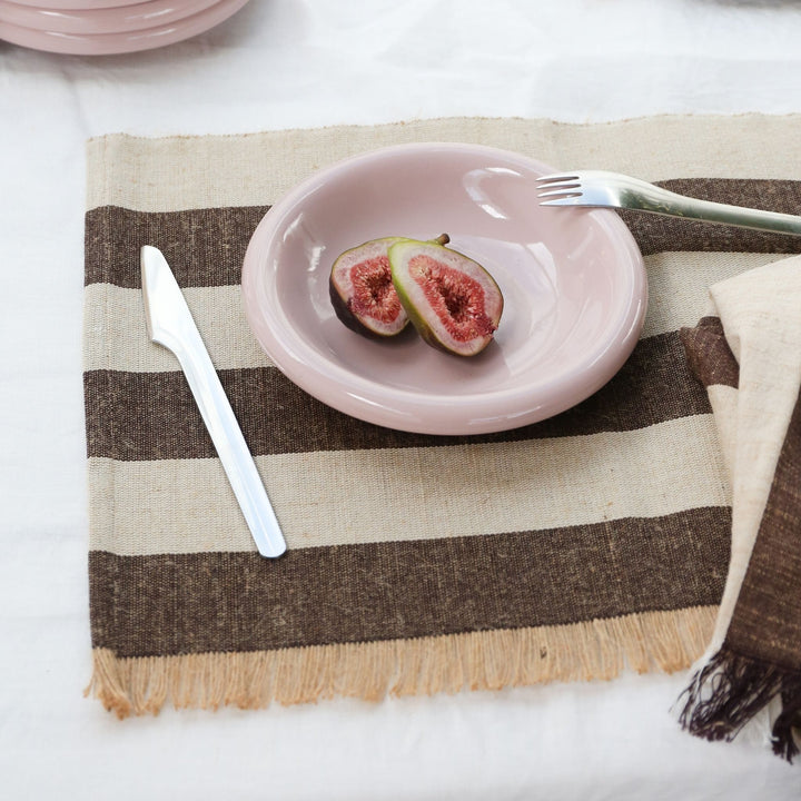 DESIGNSTUFF Stripe Jute Placemat, Set of 2,  Coffee Bean/Light Grey