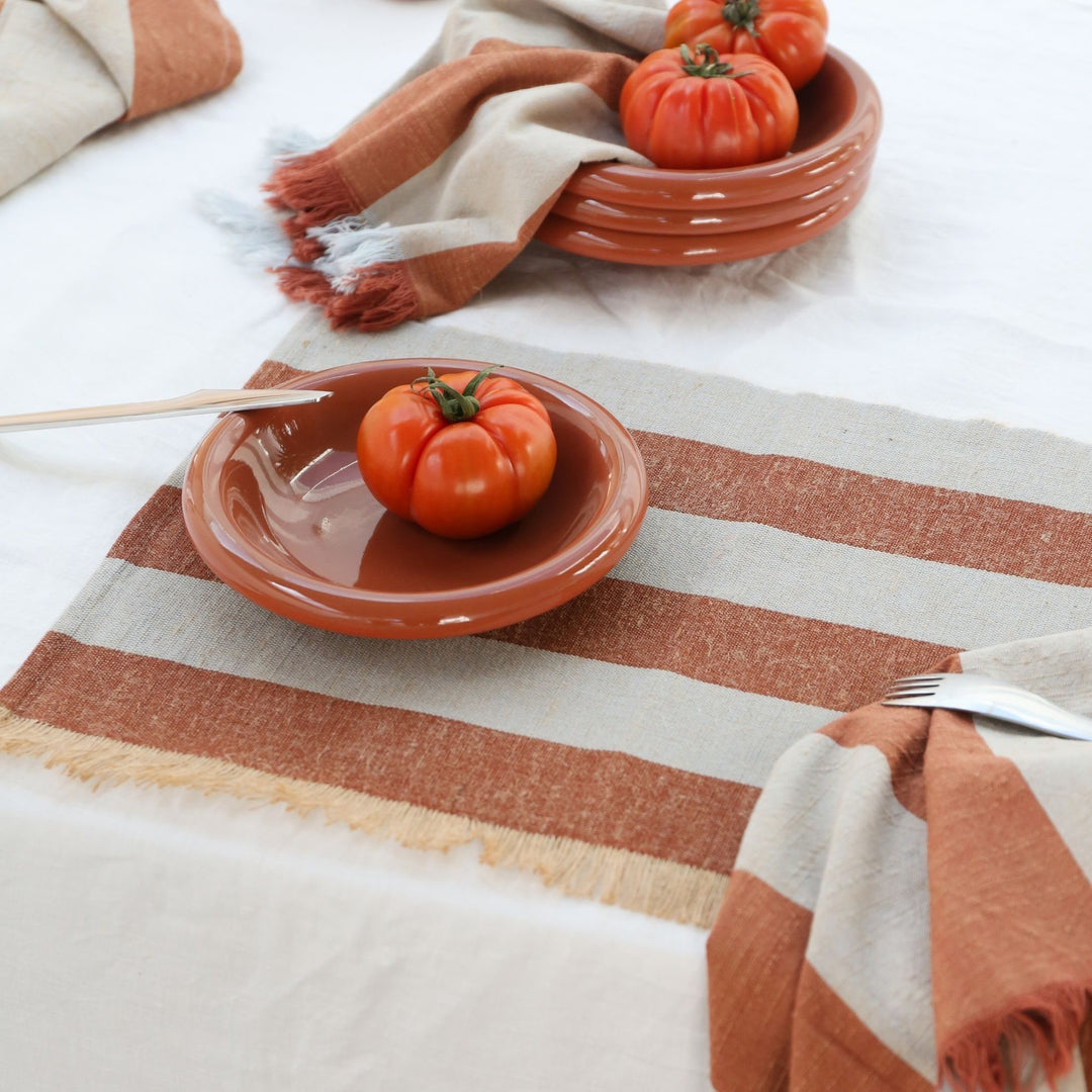 DESIGNSTUFF Stripe Jute Placemat , Set of 2, Mist/Cappuccino