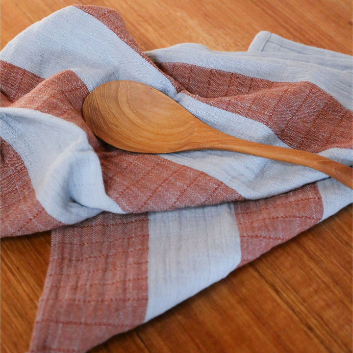 DESIGNSTUFF Stripe Muslin Tea Towel, Mist/Cappuccino