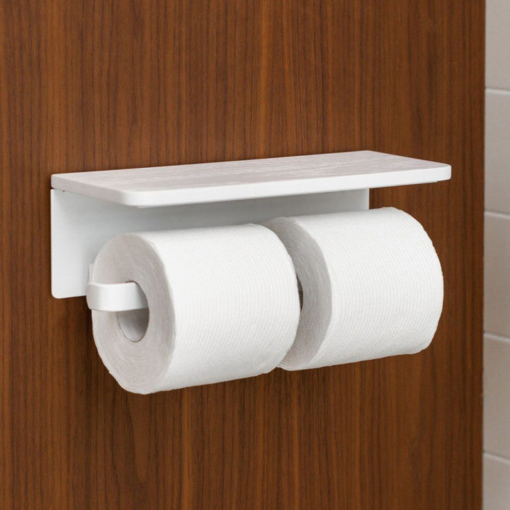 DESIGNSTUFF Toilet Roll Holder w/ Shelf Dual, White