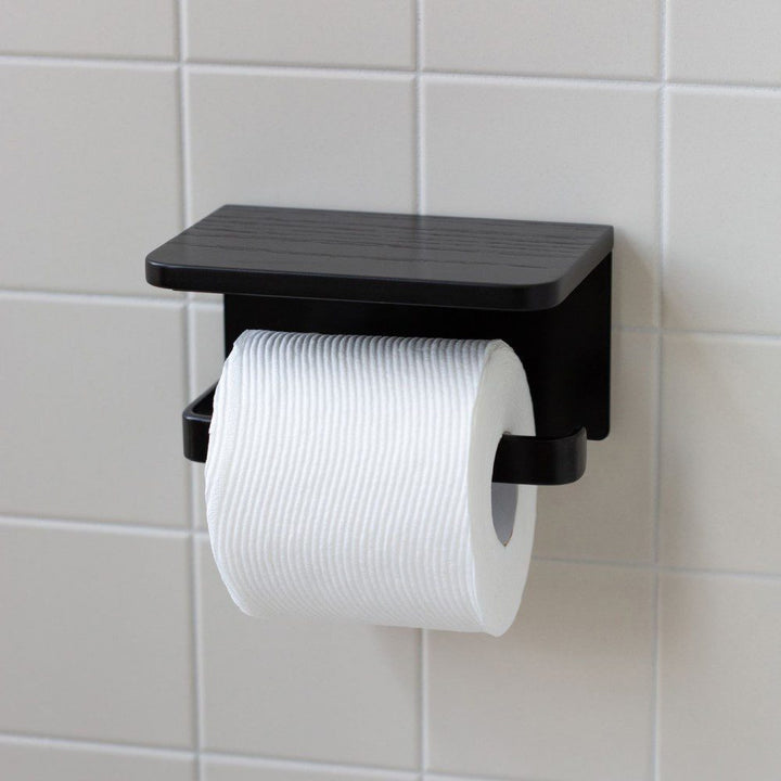 DESIGNSTUFF Toilet Roll Holder w/ Shelf Single, Black