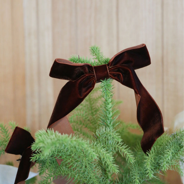 DESIGNSTUFF Velvet Bow Christmas Ornament, Cinnamon (Set of 4)