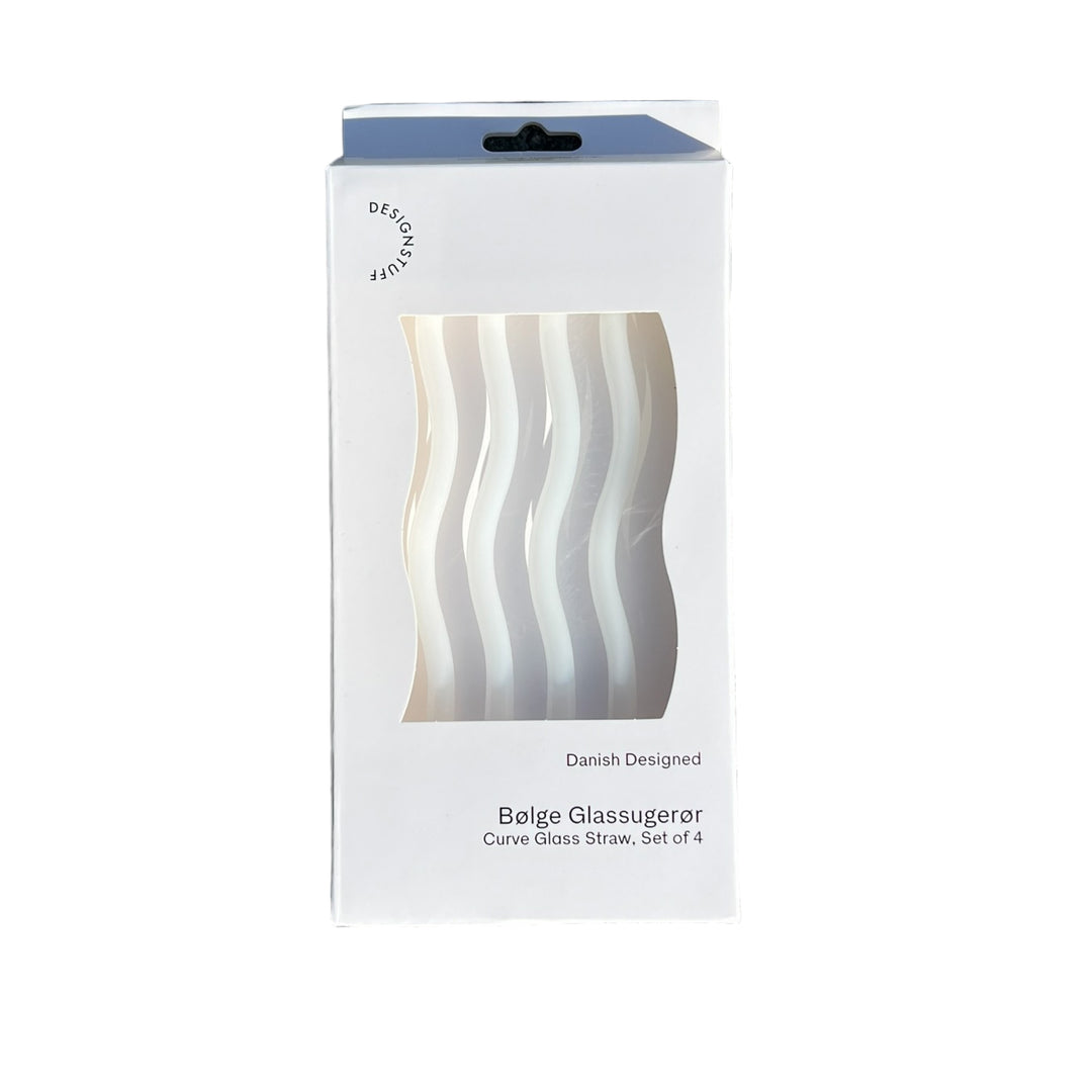 DESIGNSTUFF Curve Glass Straw, Set of 4, White