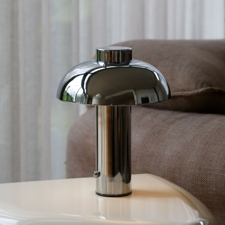 DESIGNSTUFF Elio Pillar Portable Lamp, Chrome/Chrome