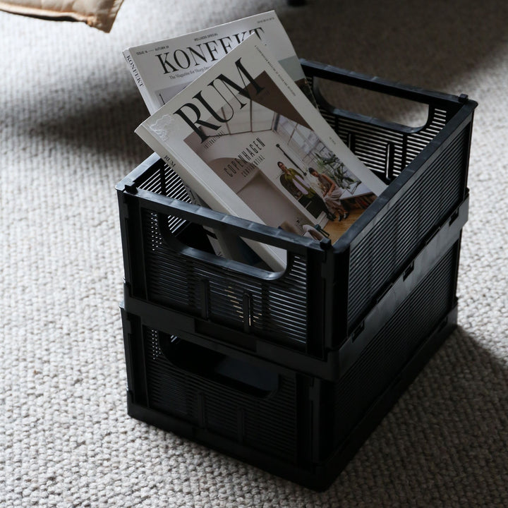 DESIGNSTUFF Linear Collapsible Crate, M, 33x25cm, Black (Set of 2)