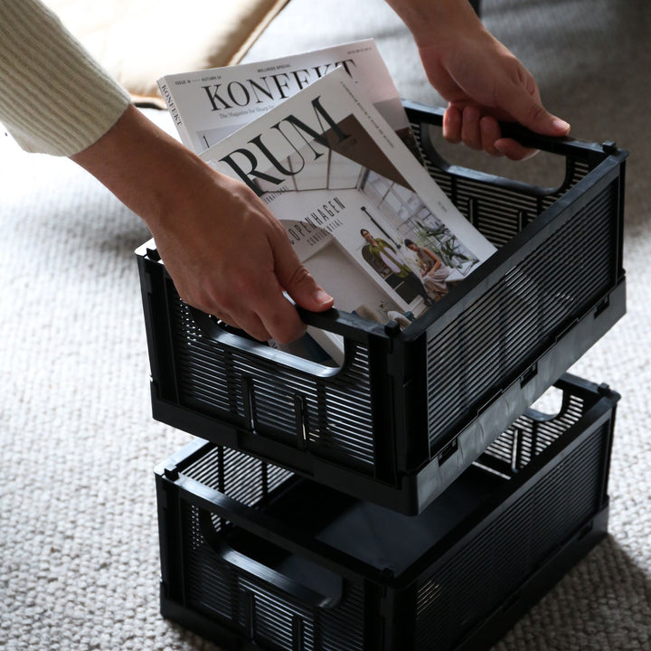 DESIGNSTUFF Linear Collapsible Crate, M, 33x25cm, Black (Set of 2)