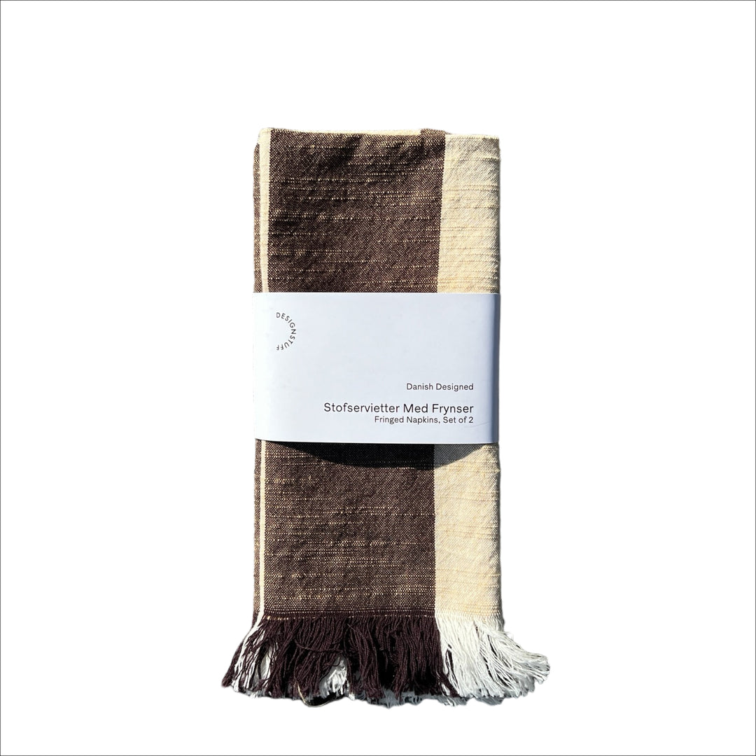 DESIGNSTUFF Napkin w/Fringe, Set of 2, Coffee Bean/Light Grey