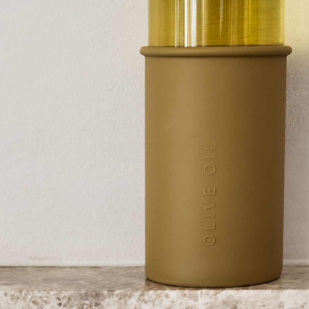 DESIGNSTUFF RUND Bottle for Olive Oil Glass/Silicone, 700ml, Fern