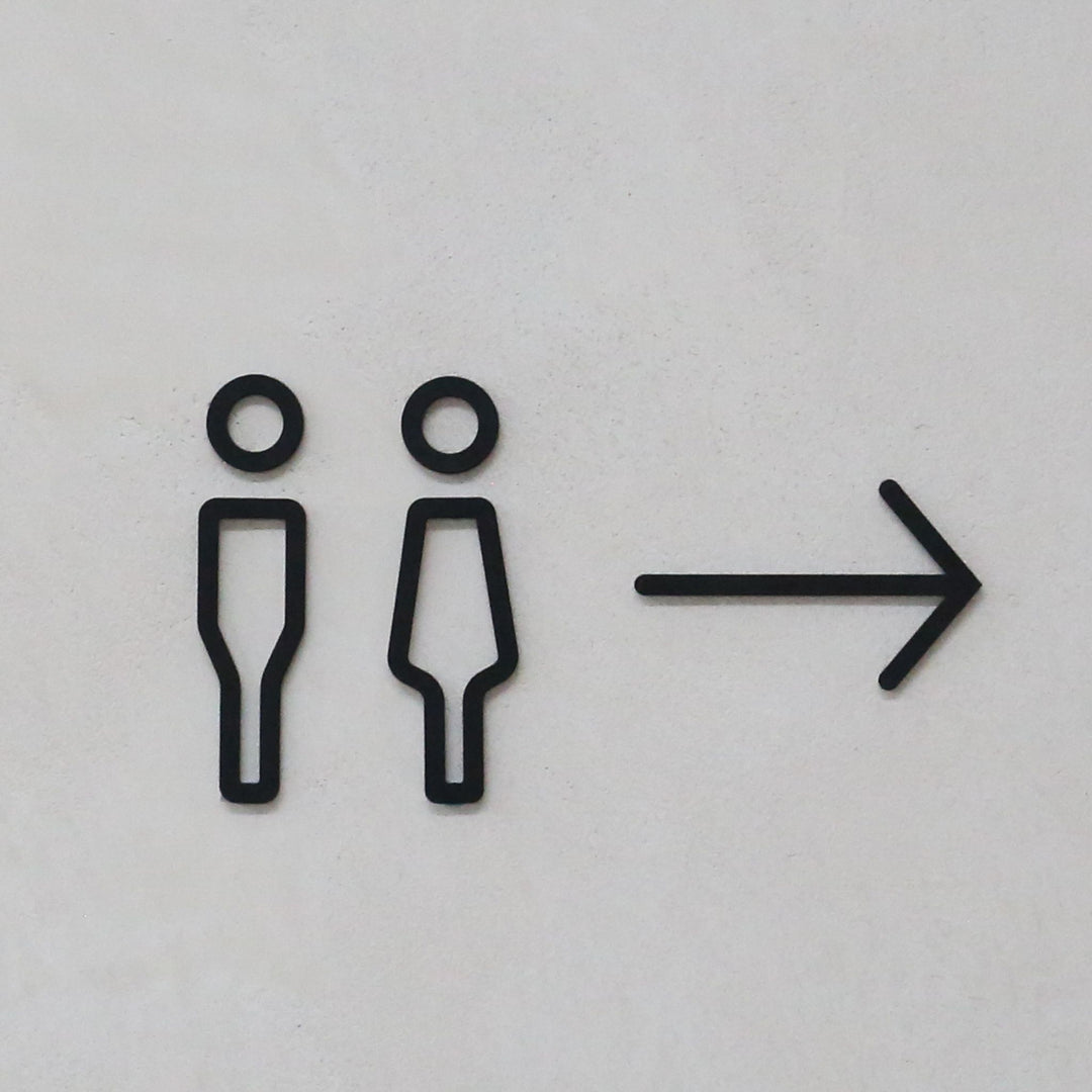 DESIGNSTUFF Signage, Restroom, Her/Him, Black