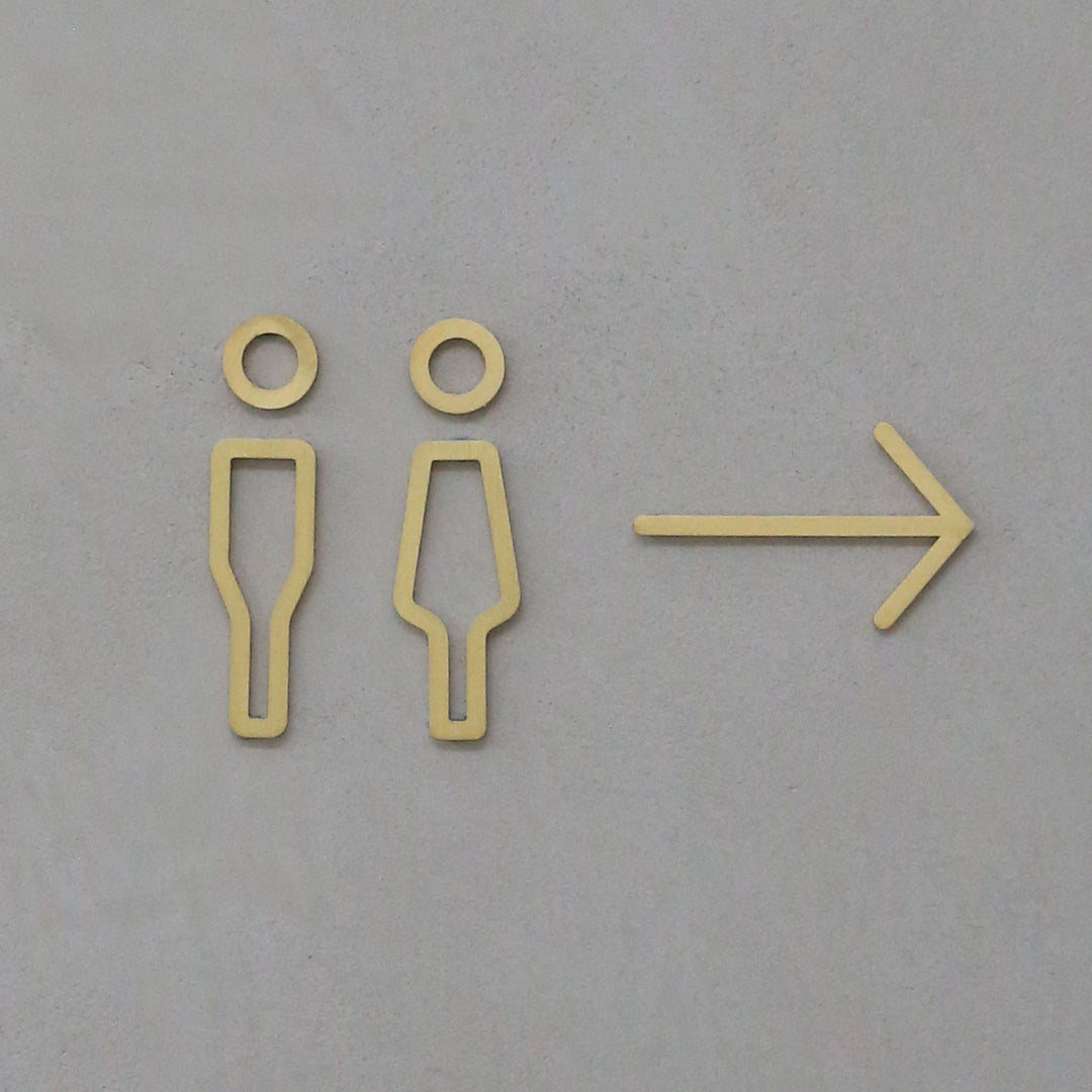 DESIGNSTUFF Signage, Restroom, Her/Him, Brushed Brass