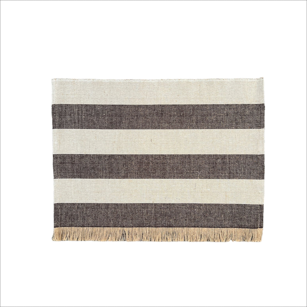 DESIGNSTUFF Stripe Jute Placemat, Set of 2,  Coffee Bean/Light Grey