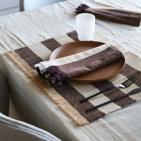 DESIGNSTUFF Stripe Jute Placemat, Set of 2,  Coffee Bean/Light Grey