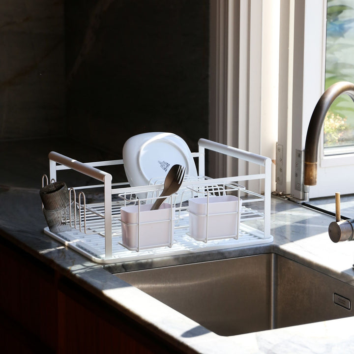 DESIGNSTUFF The Frame Dish Rack with Removable Utensil Holders, White