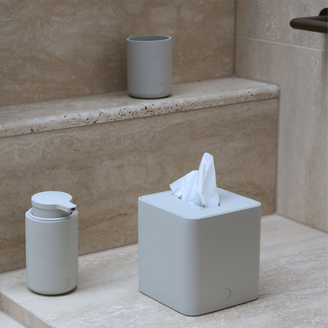 DESIGNSTUFF ARC Square Tissue Box, Stone