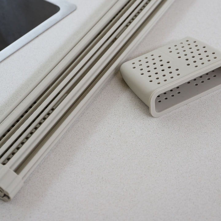 DESIGNSTUFF DRIP Folding Dish Rack w/ Cutlery Holder, Sand