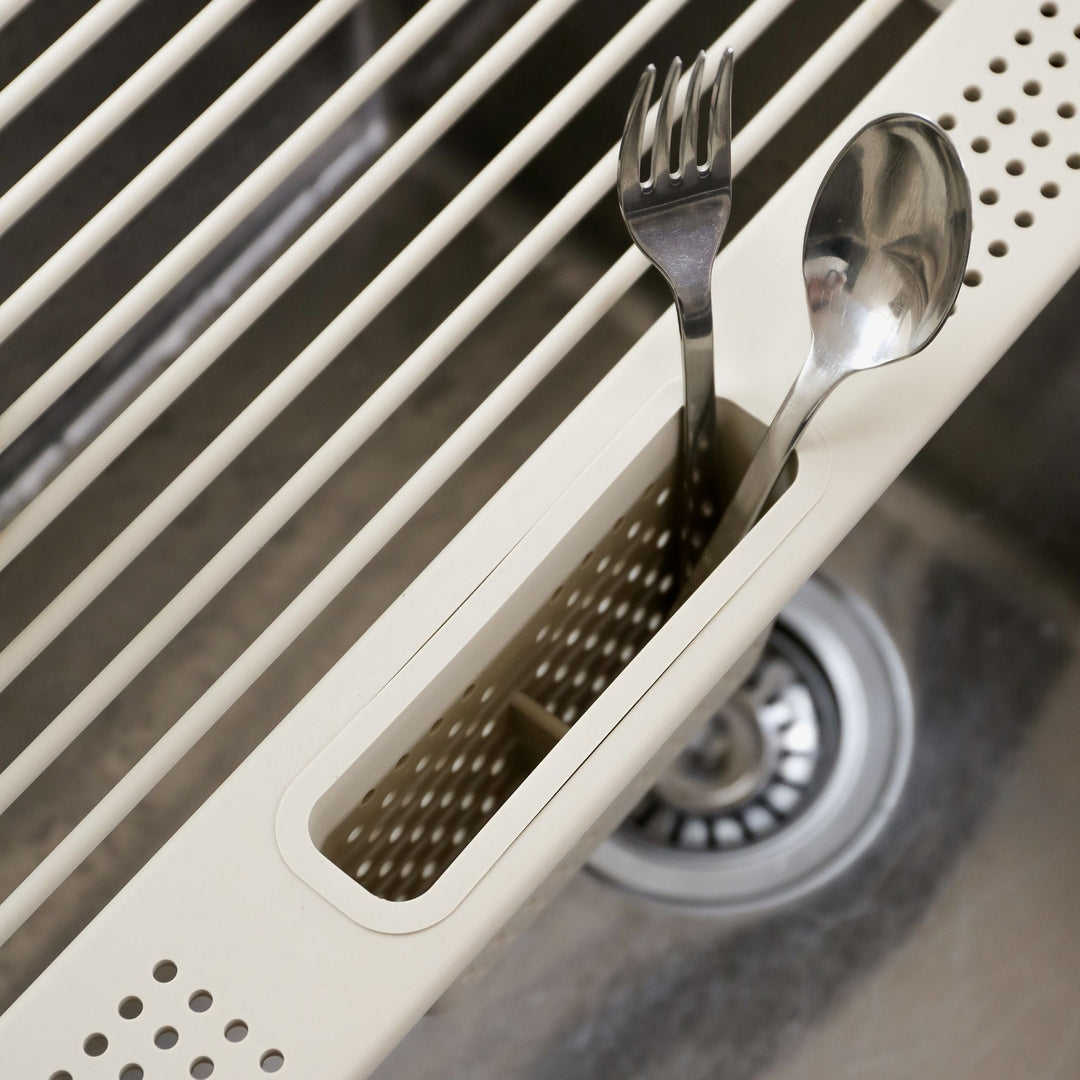 DESIGNSTUFF DRIP Folding Dish Rack w/ Cutlery Holder, Sand