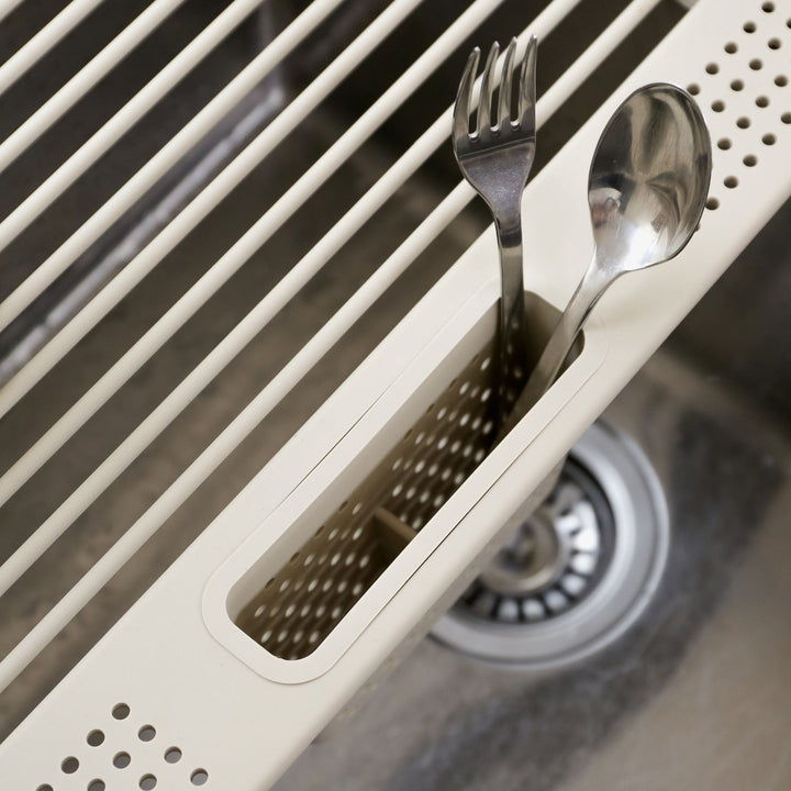 DESIGNSTUFF DRIP Folding Dish Rack w/ Cutlery Holder, Sand