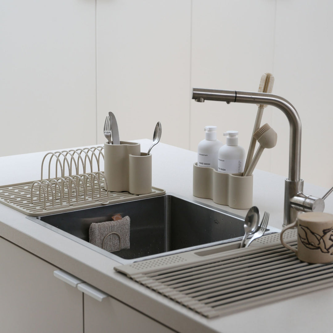 Creativeware Dish Rack DESIGNSTUFF DRIP Folding Dish Rack w/ Cutlery Holder, Sand