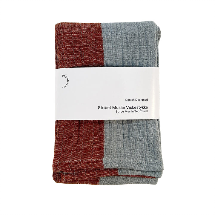 DESIGNSTUFF Stripe Muslin Tea Towel, Mist/Cappuccino