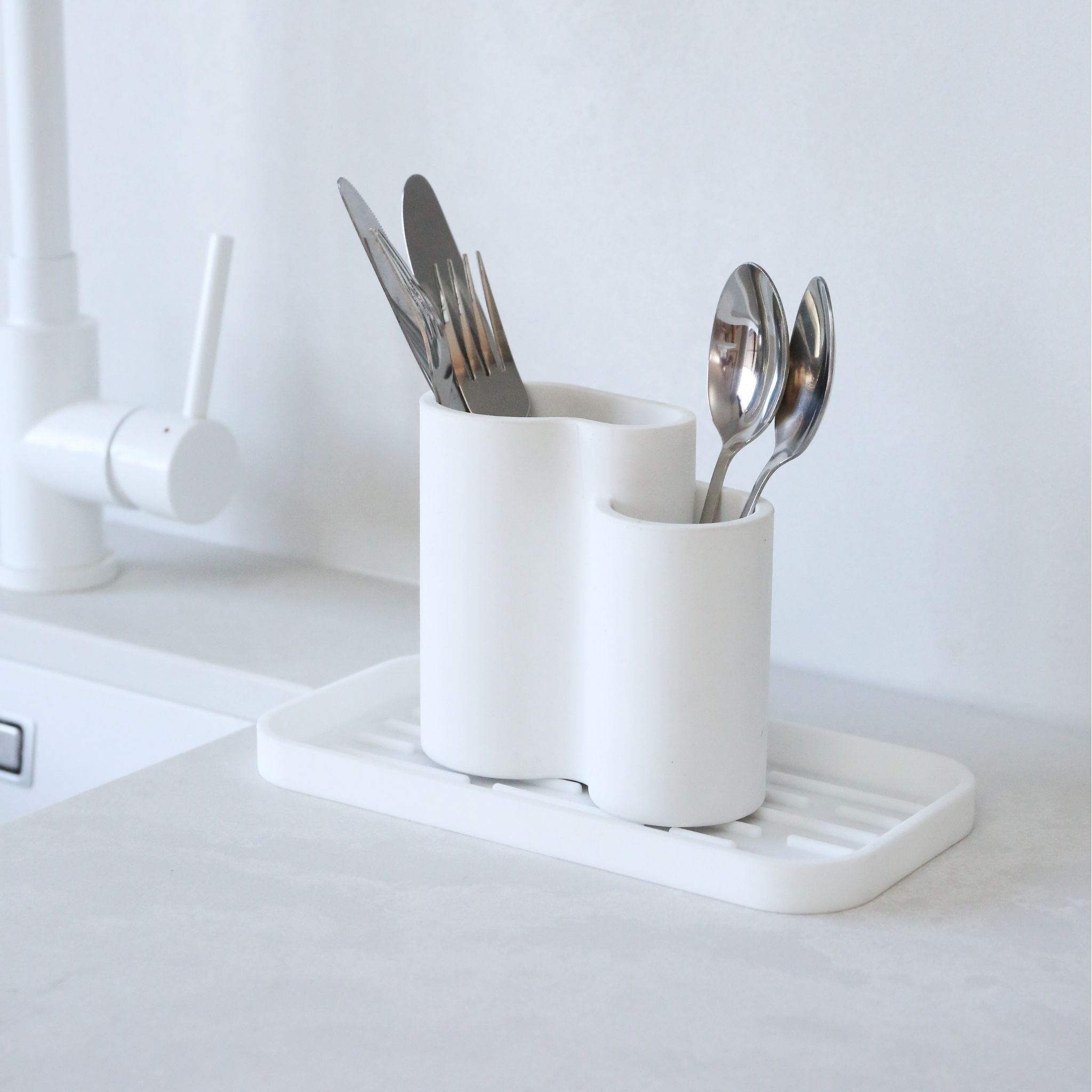 DESIGNSTUFF Store All Cutlery Drainer Holder White Designstuff