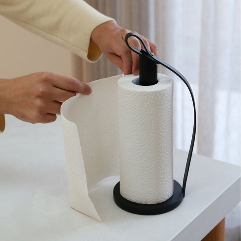 EKTA LIVING Hands On Paper Towel Holder Black Leather/Oak