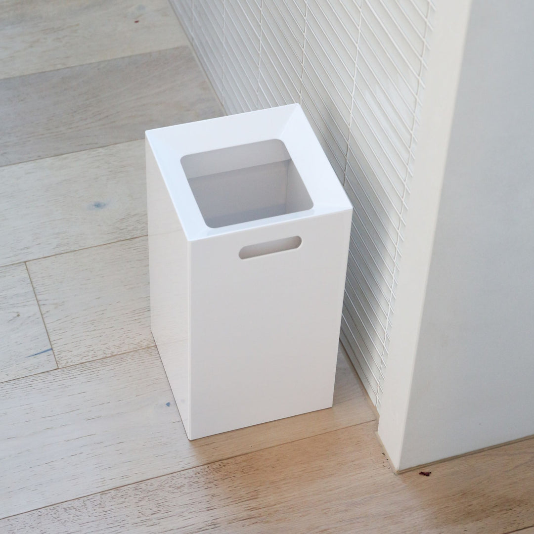 YAMAZAKI Tower Square Trash Can/Rubbish Bin, White, H33 cm