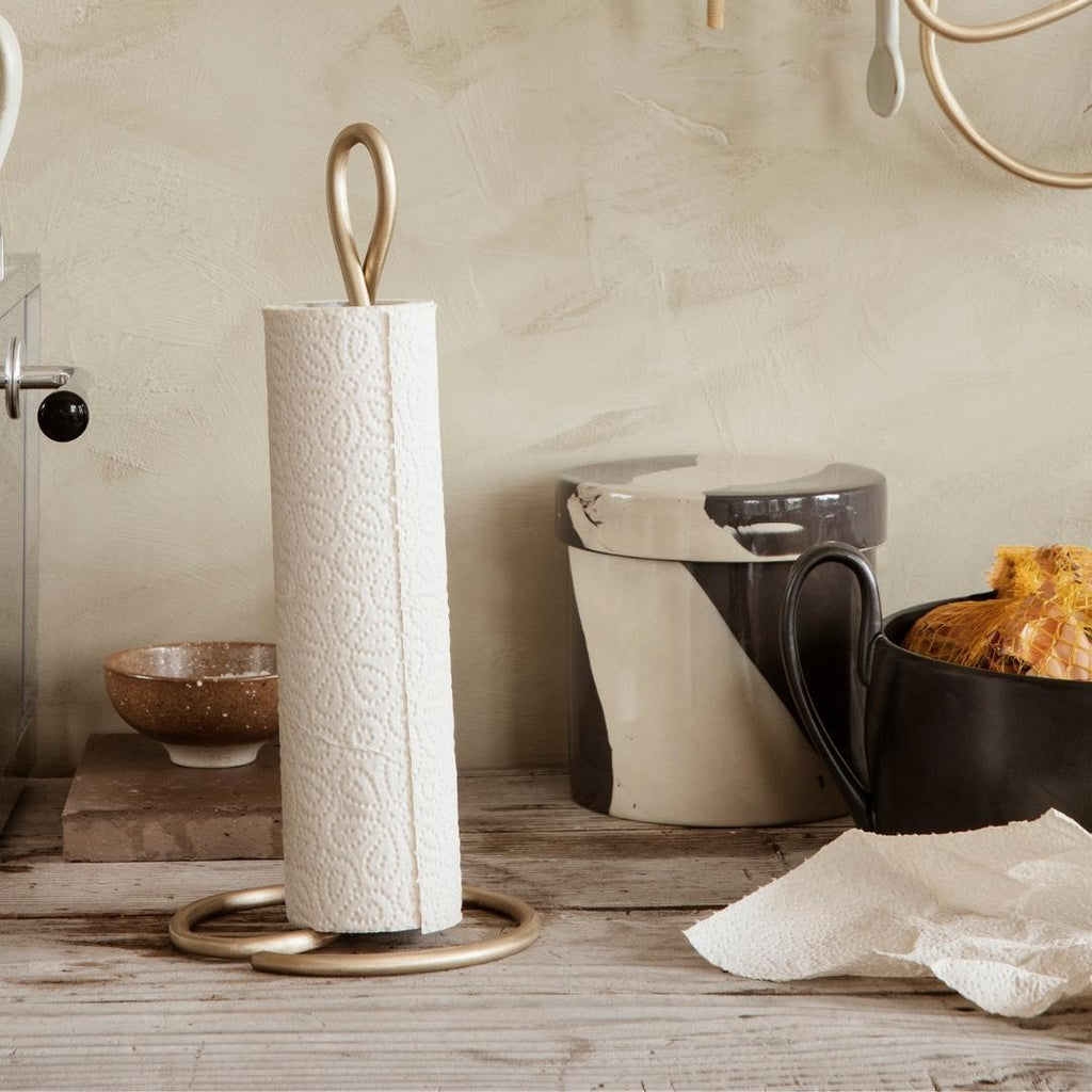 ferm LIVING Curvature Paper Towel Holder Brass Designstuff