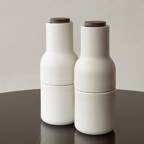 AUDO CPH Salt and Pepper Bottle Ceramic Grinders Set, Sand w/ Walnut Lid
