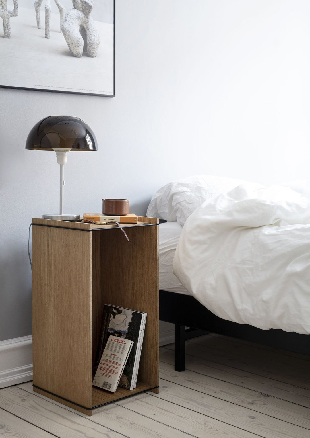 MOEBE Storage Box/ Bedside Table, Oak/Black (Stackable)