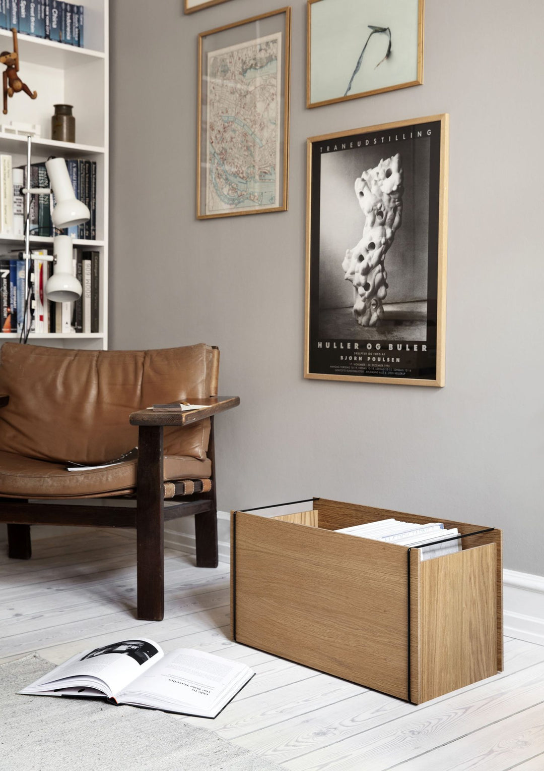 MOEBE Storage Box/ Bedside Table, Oak/Black (Stackable)