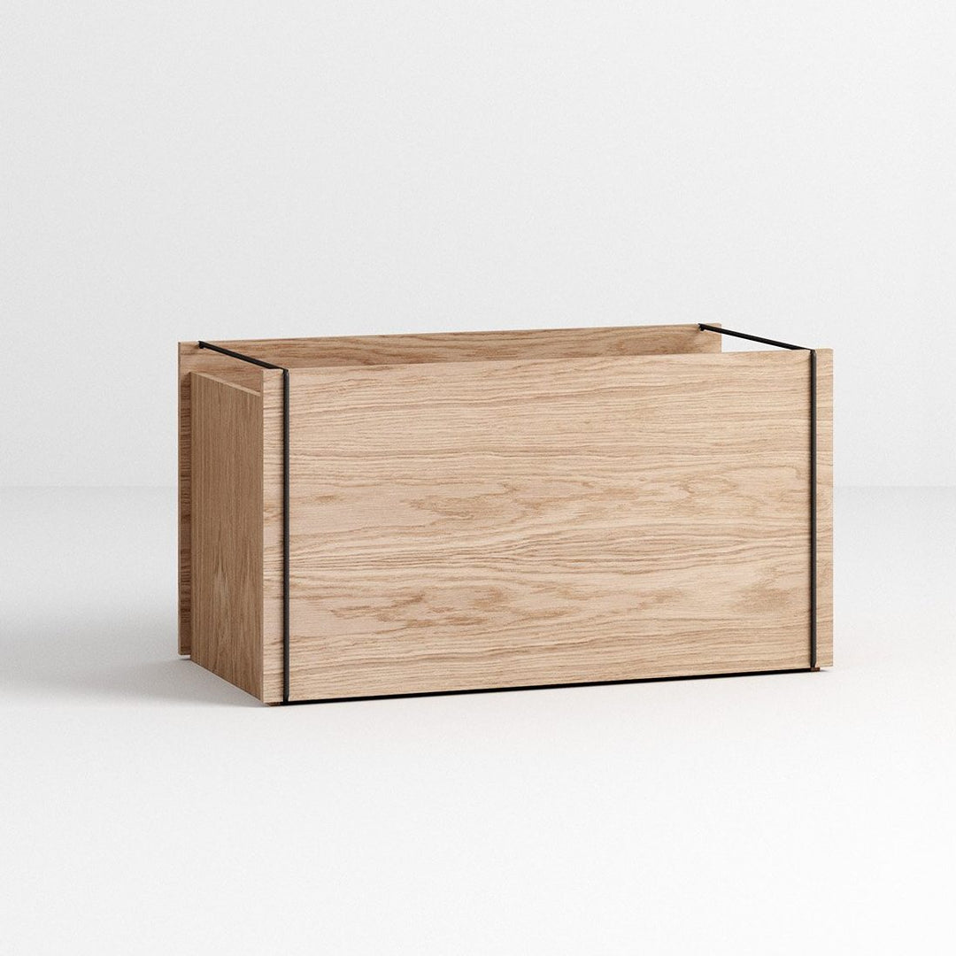 MOEBE Storage Box/ Bedside Table, Oak/Black (Stackable)