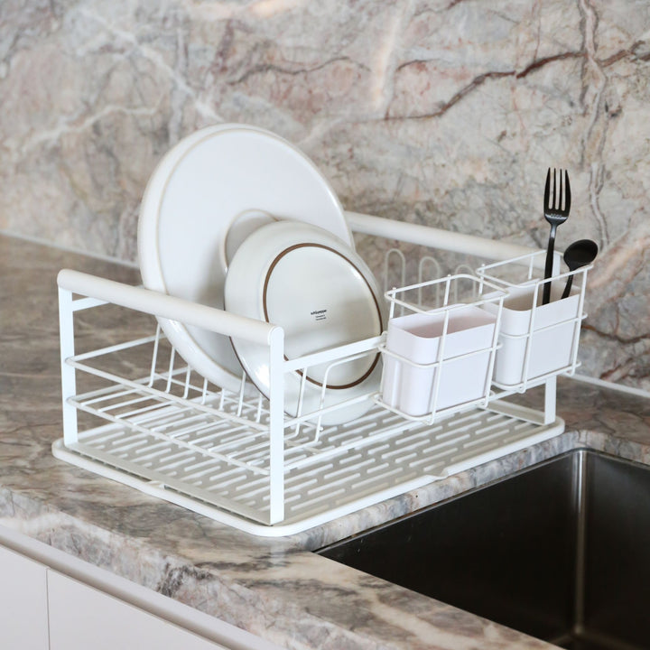 DESIGNSTUFF The Frame Dish Rack with Removable Utensil Holders, White