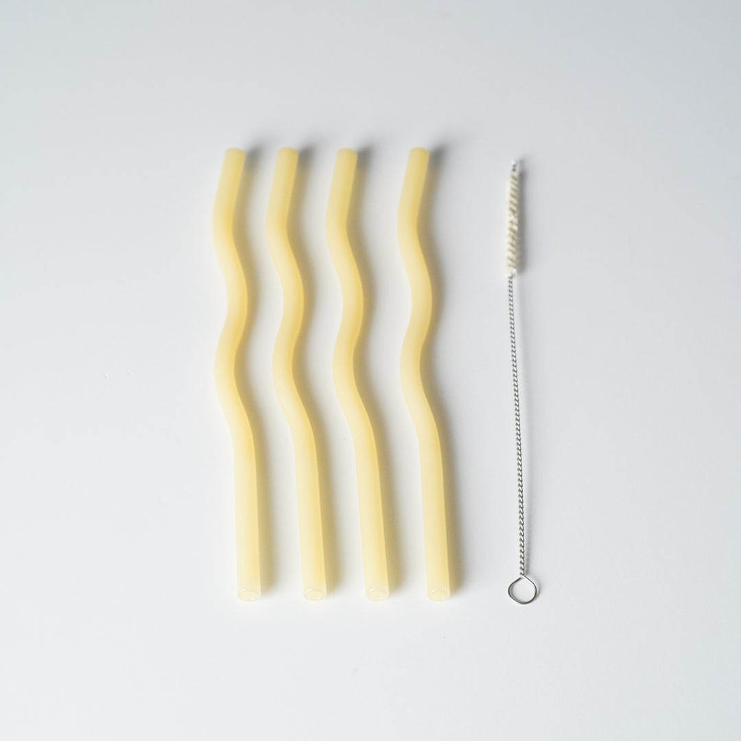 DESIGNSTUFF Curve Glass Straw, Lemon (Set of 4)