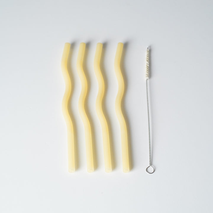 DESIGNSTUFF Curve Glass Straw, Lemon (Set of 4)