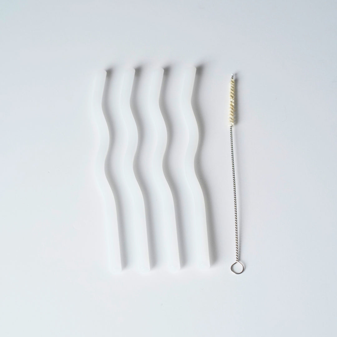 DESIGNSTUFF Curve Glass Straw, Set of 4, White