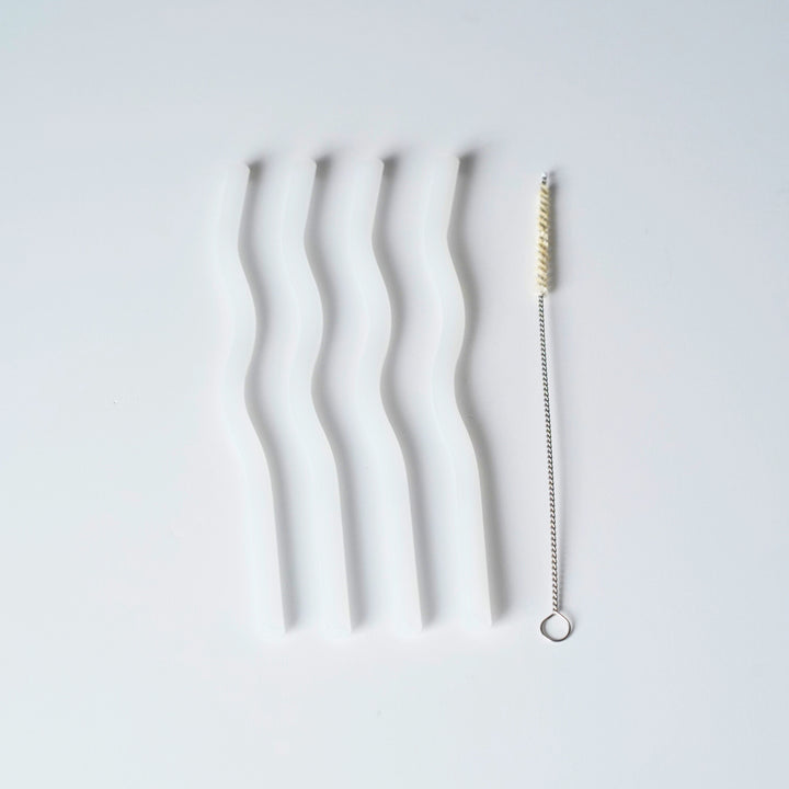 DESIGNSTUFF Curve Glass Straw, Set of 4, White