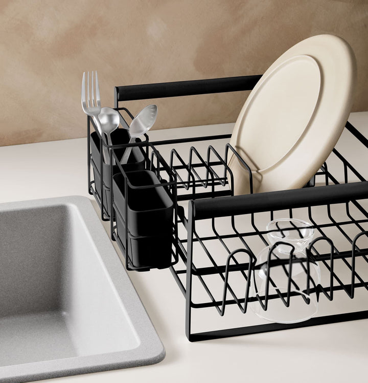 DESIGNSTUFF The Frame Dish Rack with Removable Utensil Holders, Black