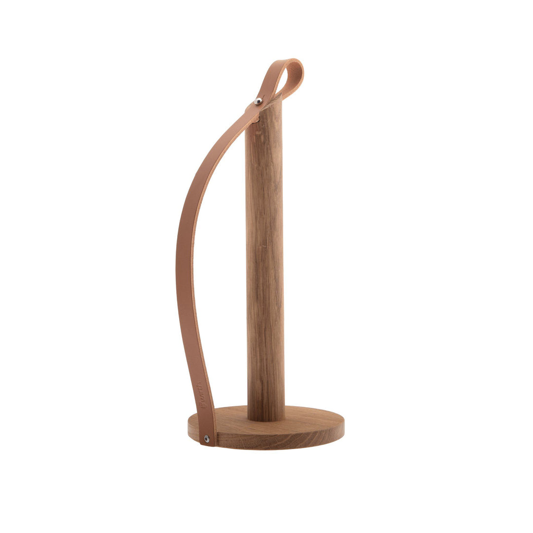 EKTA LIVING Hands On Paper Towel Holder, Oiled Oak/Leather