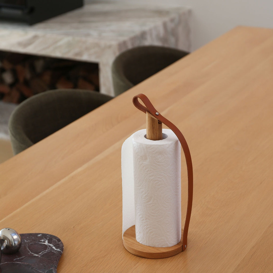 EKTA LIVING Hands On Paper Towel Holder, Smoked Oak/Leather