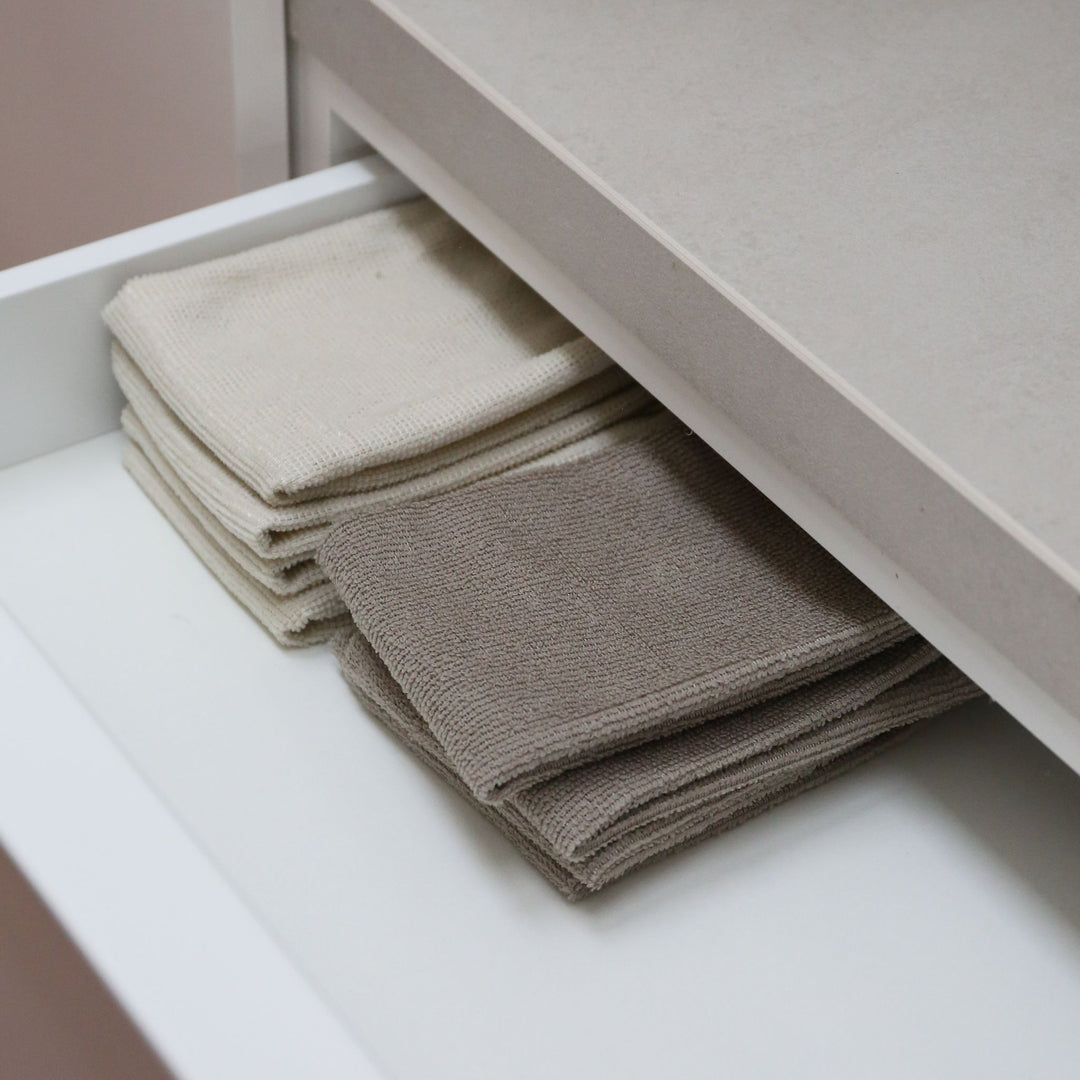 ENKEL STUDIO Microfibre Cloths, Cream/Taupe (Set of 8)