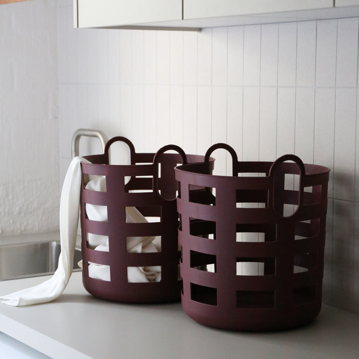 ENKEL STUDIO Storage and Laundry Basket, Large, Burgundy (Set of 2)