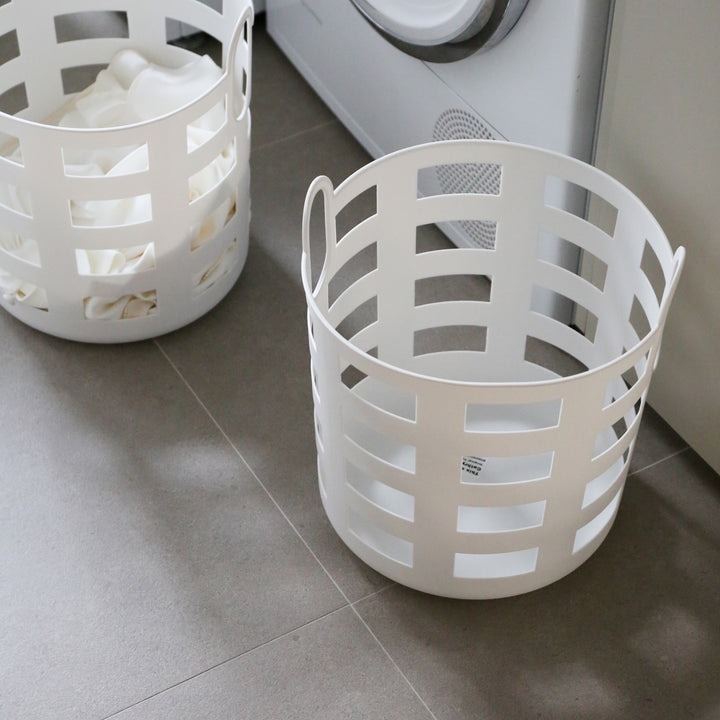 ENKEL STUDIO Storage and Laundry Basket, Large, White (Set of 2)