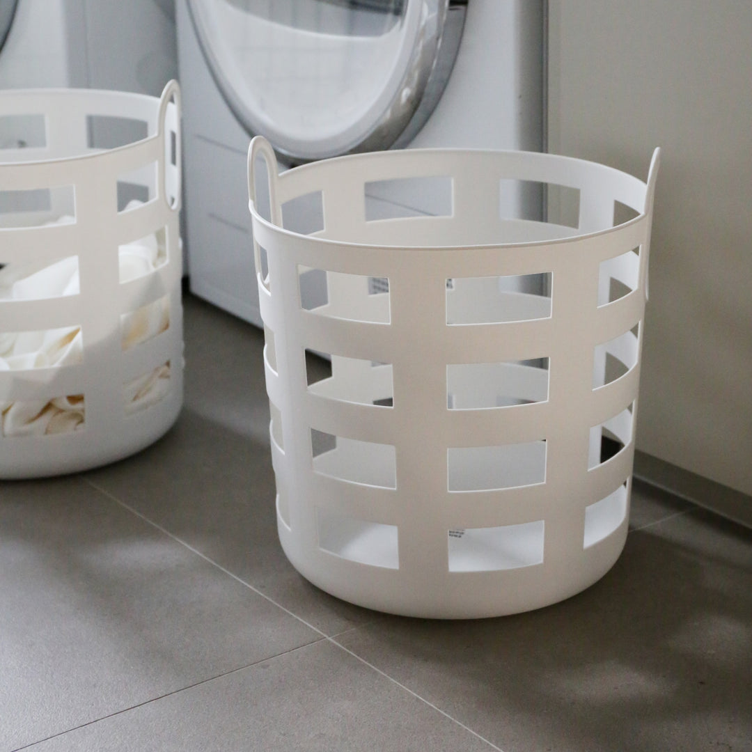 ENKEL STUDIO Storage and Laundry Basket, Large, White (Set of 2)