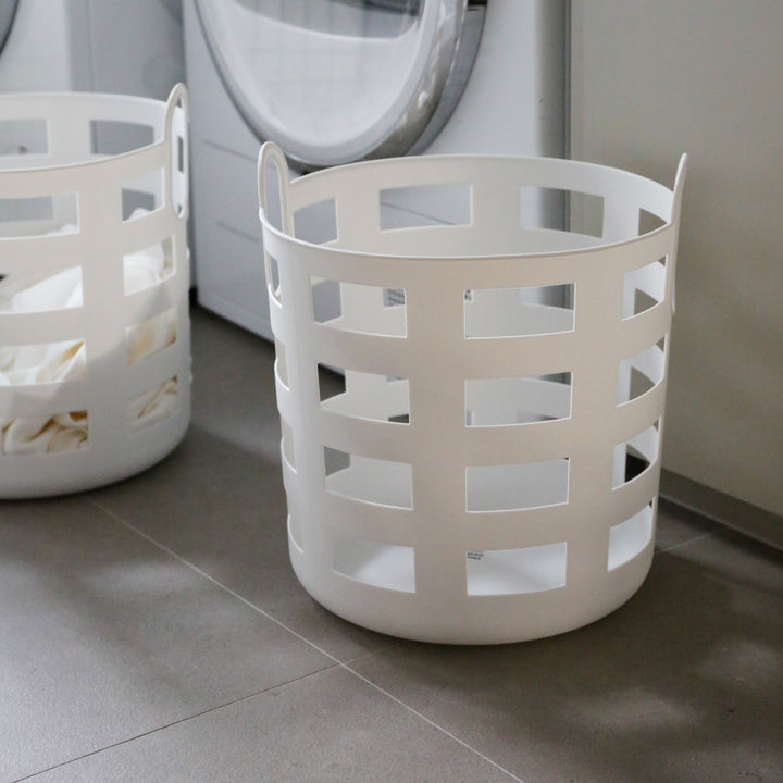 ENKEL STUDIO Storage and Laundry Basket, Large, White (Set of 2)