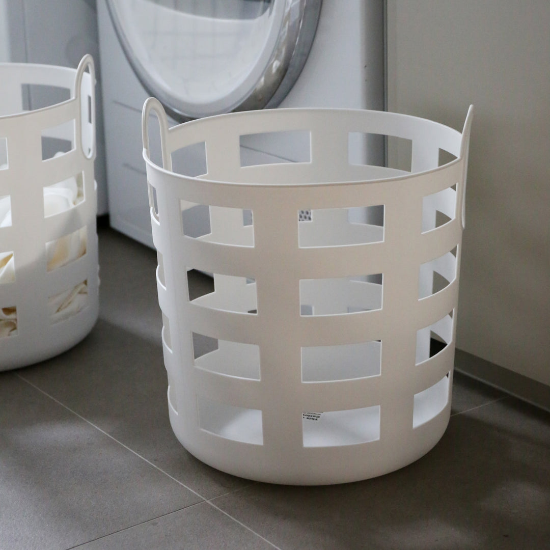 ENKEL STUDIO Storage and Laundry Basket, Large, White (Set of 2)