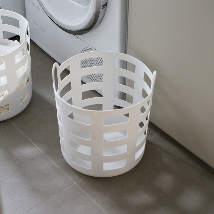 ENKEL STUDIO Storage and Laundry Basket, Large, White (Set of 2)