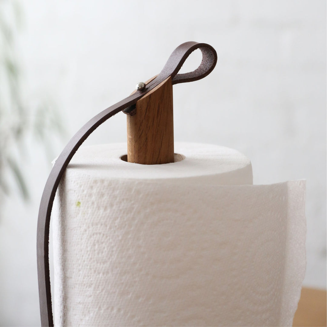 EKTA LIVING Hands On Paper Towel Holder, Smoked Oak/Leather