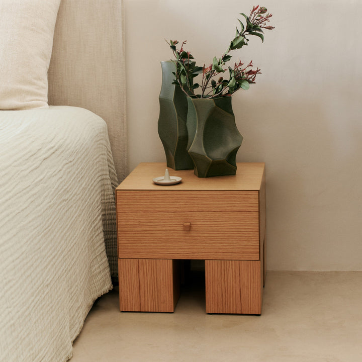 FERM LIVING Kuben Bedside Table 1x1, Natural Oak Veneer